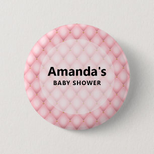 Luxury Pink Tufted Diamond Pattern Baby Shower 2 Inch Round Button