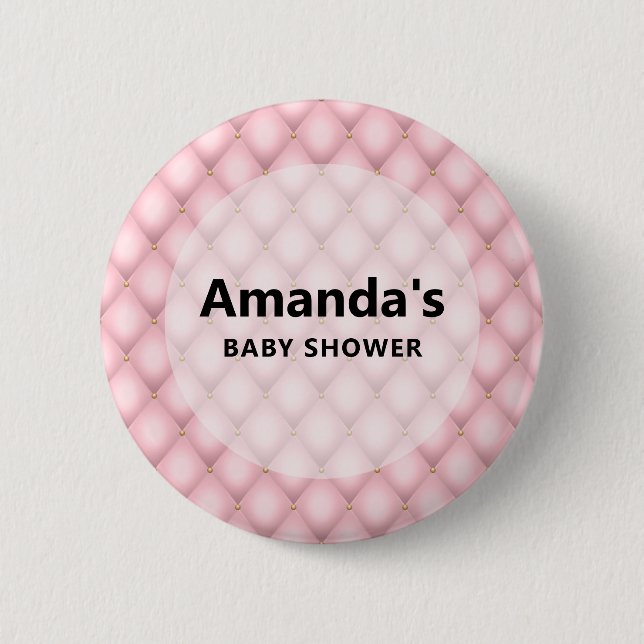 Luxury Pink Tufted Diamond Pattern Baby Shower 2 Inch Round Button (Front)