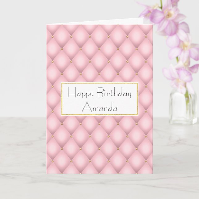 Luxury Pink Tufted Diamond Pattern Birthday Card (Orchid)