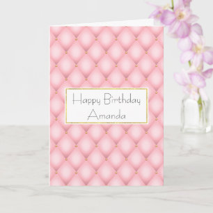 Luxury Pink Tufted Diamond Pattern Birthday Card