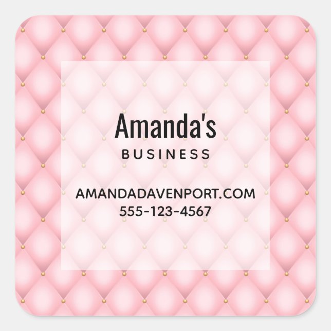 Luxury Pink Tufted Diamond Pattern Business Square Sticker (Front)