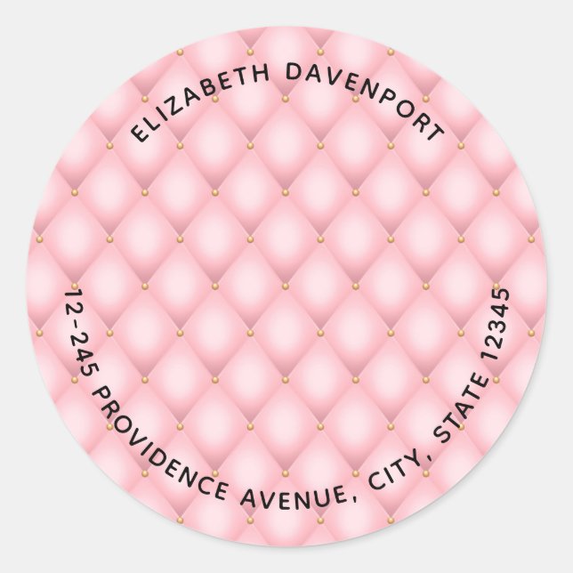 Luxury Pink Tufted Diamond Pattern Classic Round Sticker (Front)