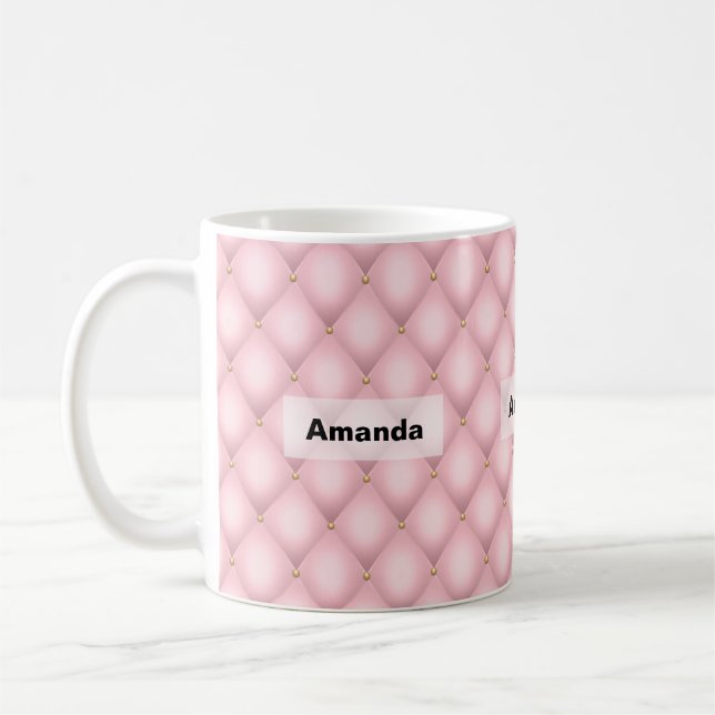 Luxury Pink Tufted Diamond Pattern Coffee Mug (Left)