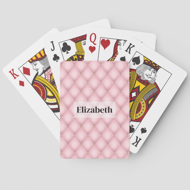 Luxury Pink Tufted Diamond Pattern Playing Cards (Back)