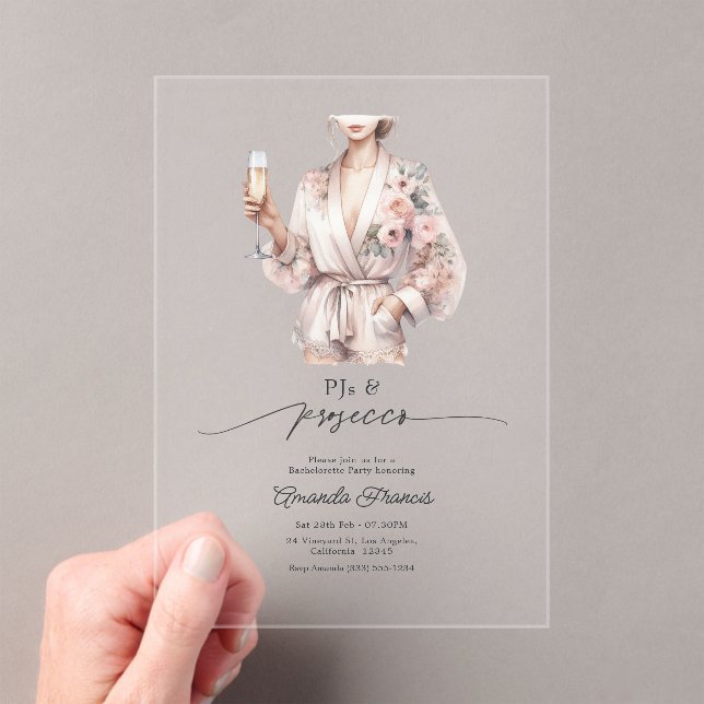 Luxury PJs & Prosecco Acrylic Bachelorette Party Invitations (Insitu (Handheld))