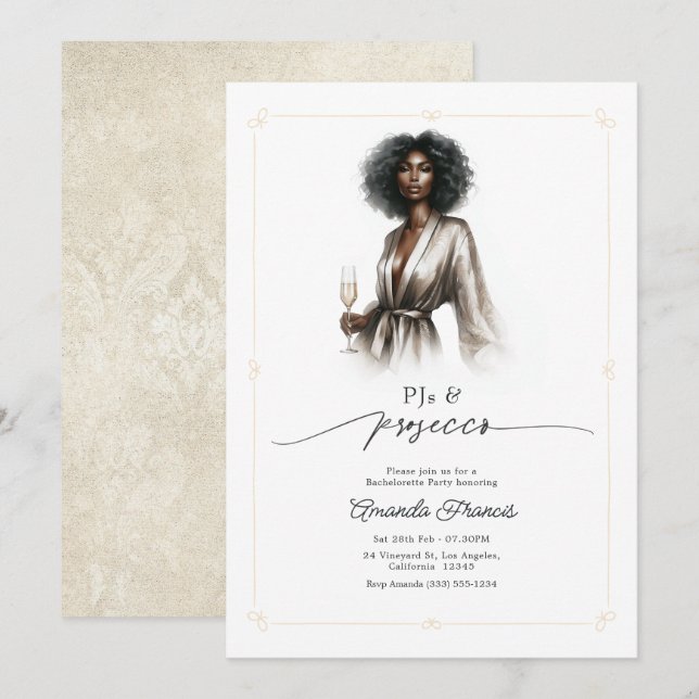 Luxury PJs & Prosecco Bachelorette Party Invitation (Front/Back)