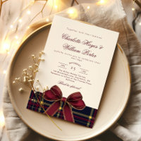 Luxury plaid Burgundy Bow Winter Weddding
