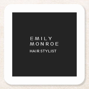 Luxury Plain Black & White Modern Minimalist Square Paper Coaster