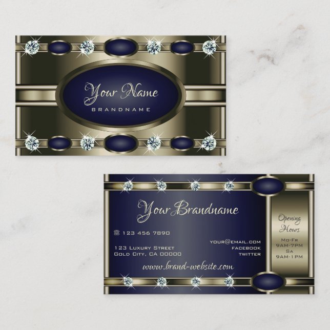 Luxury Platinum and Blue Colours with Faux Diamond Business Card (Front/Back)