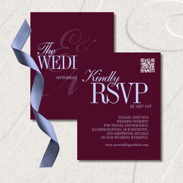 Luxury Plum and Periwinkle QR Code Formal Wedding RSVP Card (Luxury Plum and Periwinkle QR Code Formal Wedding RSVP Card)
