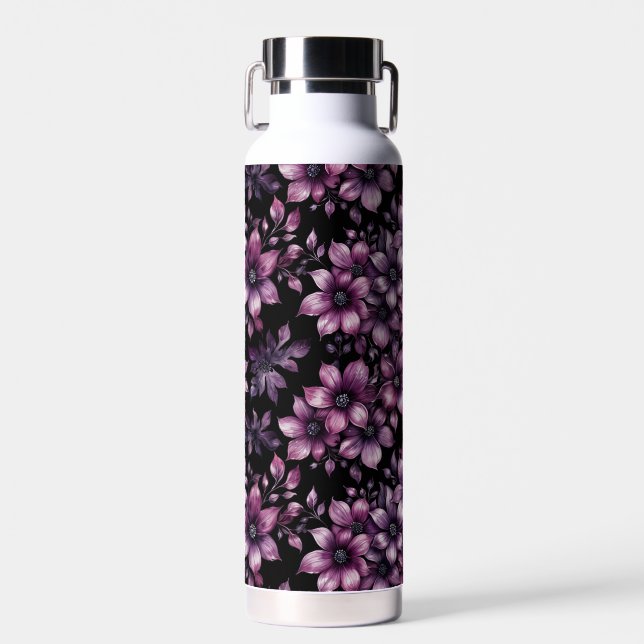 Luxury Plum Floral Stainless Steel Water Bottle (Front)