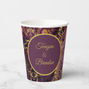 Luxury Plum Gold Marble  Paper Cups