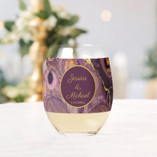 Luxury Plum Purple Marble Stemless Wine Glass