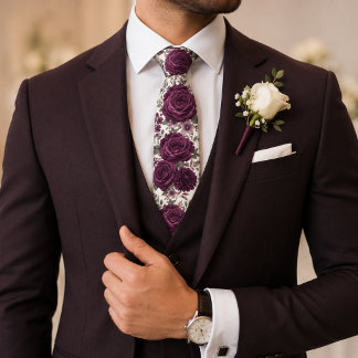 Luxury Plum Rose & Dahlia Wedding Tie