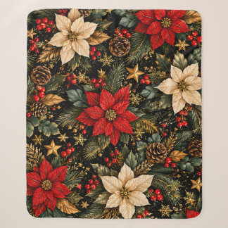 Luxury Poinsettia Christmas Floral Pattern Sherpa Blanket