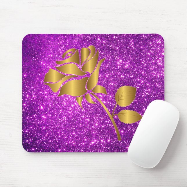 Luxury Popular Floral Purple Gold Glitter Gift Mouse Pad (With Mouse)