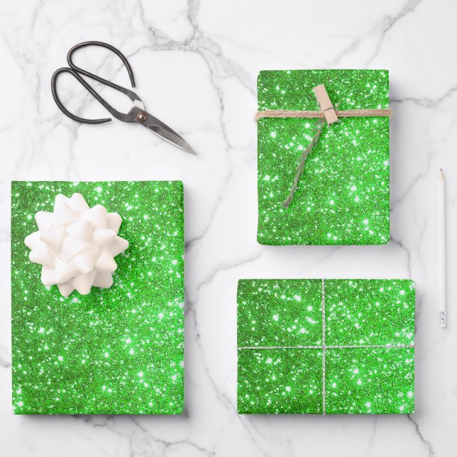 Luxury Popular Gift Green Gold Glitter Wrapping Paper Sheet (Front)