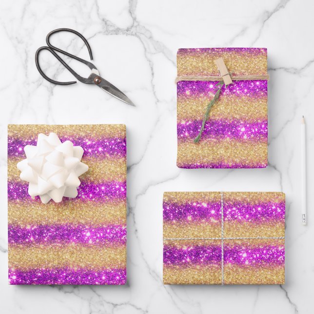 Luxury Popular Gift Purple Gold Glitter Wrapping Paper Sheet (Front)