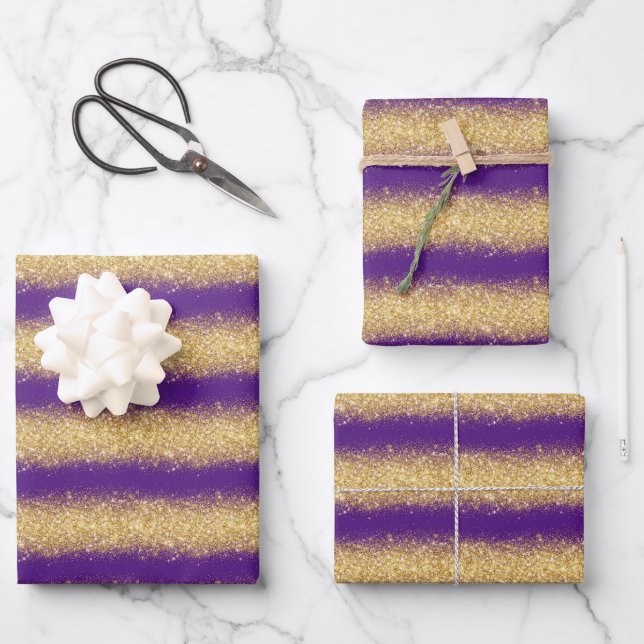 Luxury Popular Gift Purple Gold Glitter Wrapping Paper Sheet (Front)