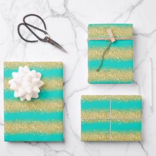 Luxury Popular Gift Turquoise Gold Glitter Wrapping Paper Sheet