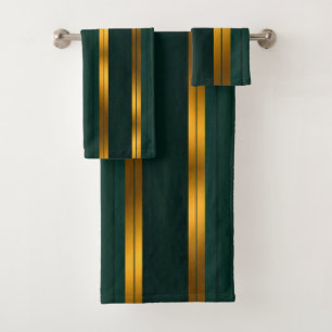 Luxury Popular Green Gold Linen Texture Collection Bath Towel Set