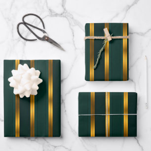 Luxury Popular Green Gold Linen Texture Collection Wrapping Paper Sheet