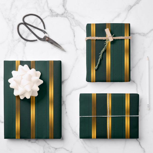 Luxury Popular Green Gold Linen Texture Collection Wrapping Paper Sheet (Front)