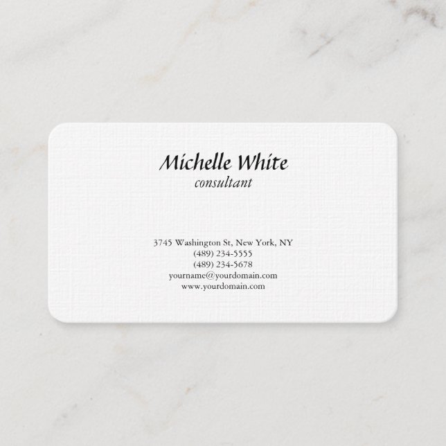 Luxury Premium Linen Black & White Plain Creative Business Card (Front)