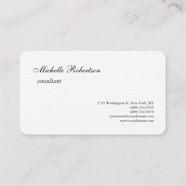 Luxury Premium Linen Black White Plain Minimalist Business Card (Front)