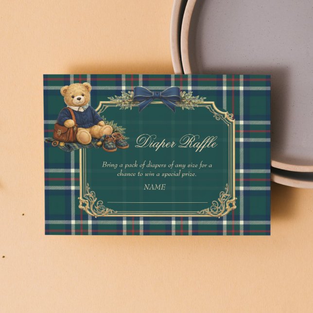 Luxury Preppy Teddy Bear Baby Shower Diaper Raffle Enclosure Card (Creator Uploaded)