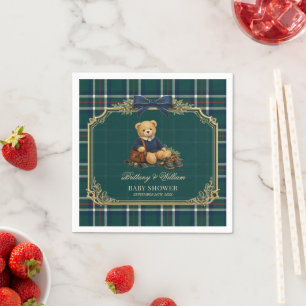 Luxury Preppy Teddy Bear Plaid Baby Shower Napkin
