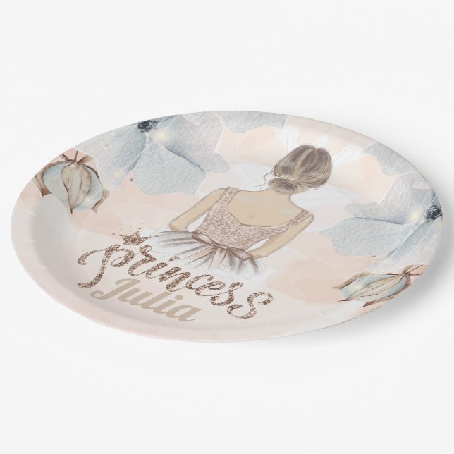 Luxury Princess Birthday Beige glitter Personalize Paper Plate (Angled)