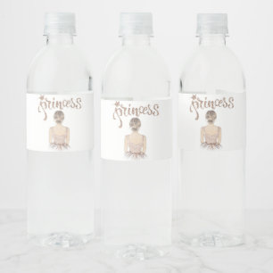 Luxury Princess Birthday glitter Water Bottle Label