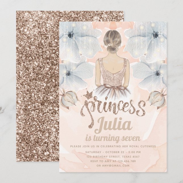 Luxury Princess Birthday Party Beige glitter Invitation (Front/Back)