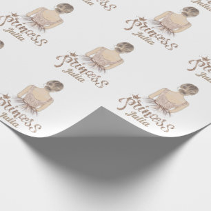 Luxury Princess Birthday Party Beige glitter Wrapping Paper