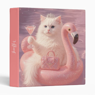 Luxury Princess Cat on Pink Flamingo Pool Float    Binder