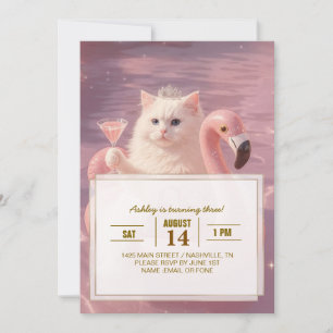 Luxury Princess Cat on Pink Flamingo Pool Float Invitation