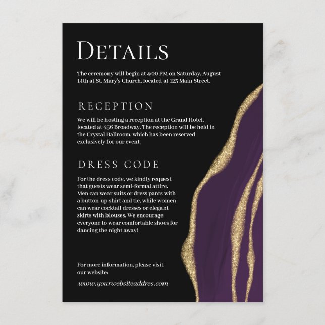 Luxury purple agate with gold  enclosure card (Front)