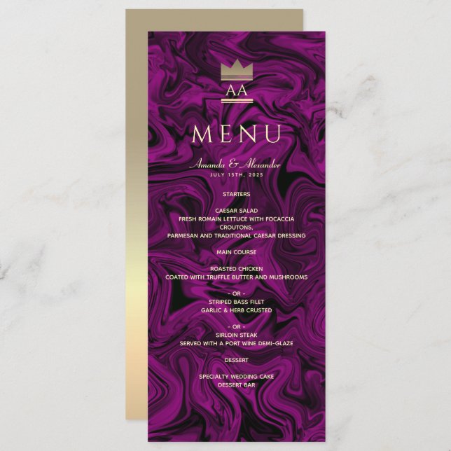 Luxury Purple and Black Wedding  Menu (Front/Back)