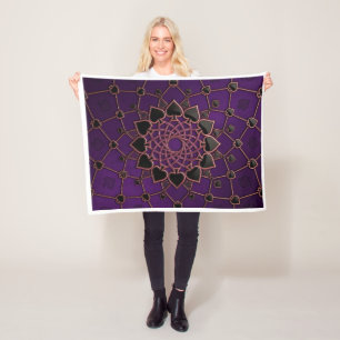 Luxury Purple And Gold Detailed Mandala Art Fleece Blanket