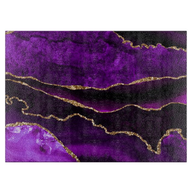Luxury Purple and Gold Glitter Agate Cutting Board (Front)