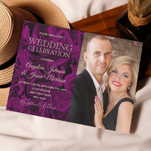 Luxury Purple and Gold Photo Wedding Invitation
