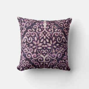 Luxury purple and tan damask seamless pattern throw pillow