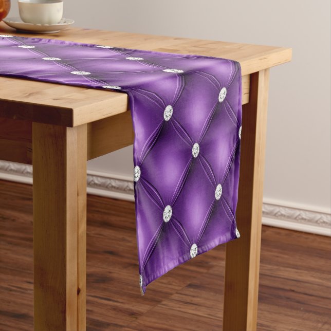 Luxury Purple Diamond Tufted Pattern Short Table Runner (In Situ)