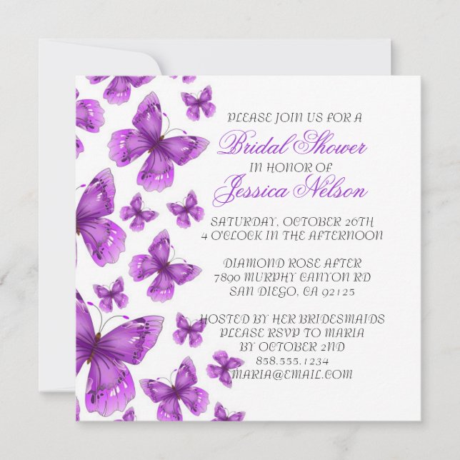 Luxury Purple Elegant Butterfly Douche Invitation (Devant)
