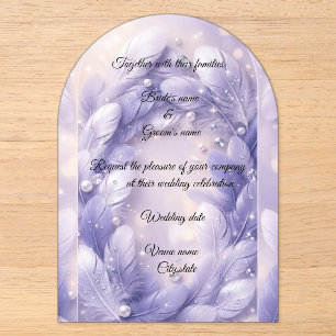 Luxury Purple feather Diamonds Arch Wedding Acrylic Invitations
