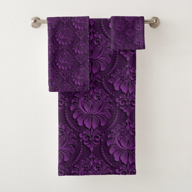 Luxury Purple Floral Bath Towel Set (Insitu)