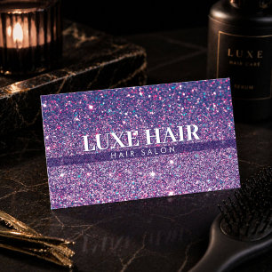 Luxury Purple Glitter Hair Salon Minimalist Business Card