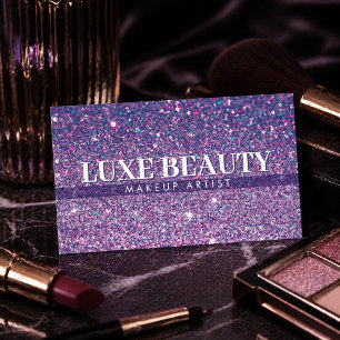 Luxury Purple Glitter Makeup Artist Minimalist Business Card