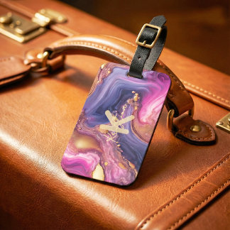 Luxury Purple & Gold Agate Marble Alcohol Ink Luggage Tag